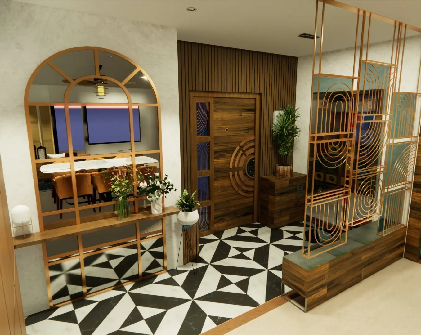 Foyer area interior design render — Gridline Engineering