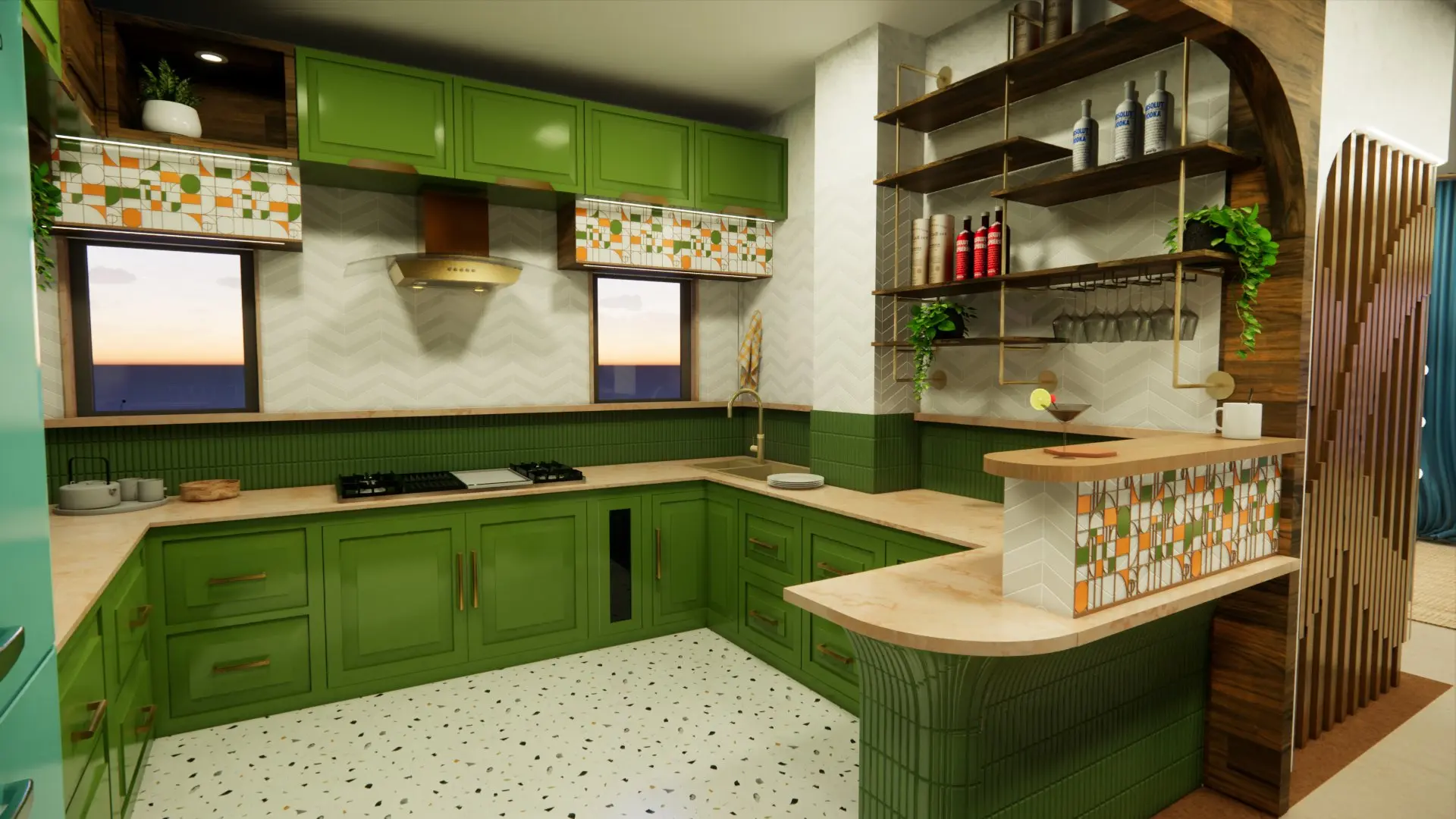 Modern kitchen interior design with open layout