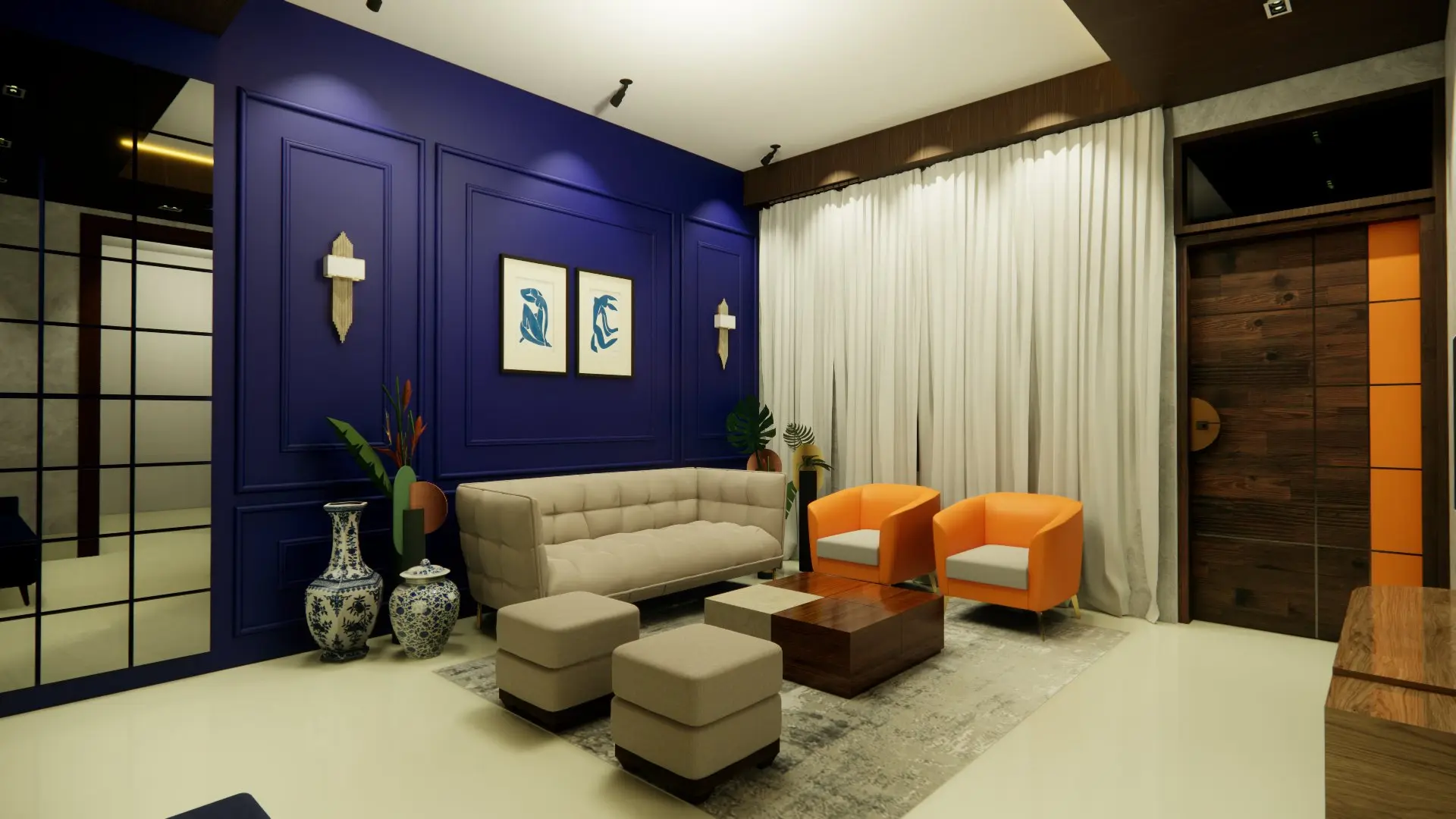 Contemporary living room interior design render