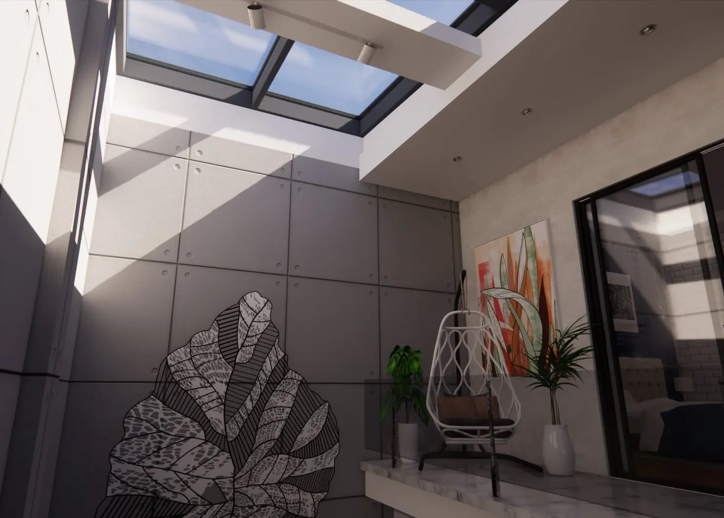 Skylight reading nook interior design concept