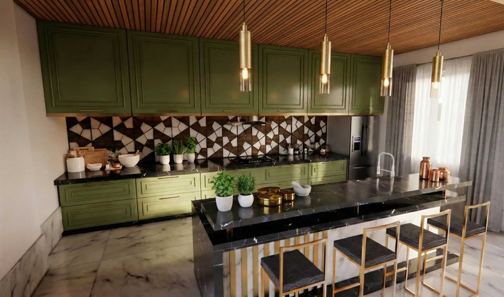 Villa kitchen interior design with modern cabinetry